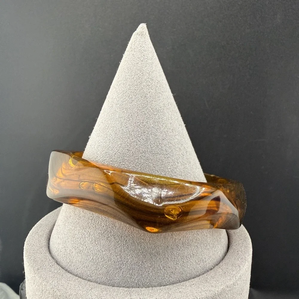 Vintage Bangle Bracelet Brown Acrylic Rootbeer Chunky 8.5